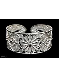 Silver filigree bracelet, Sunflower - Fine Silver Floral Filigree Bracelet from Peru