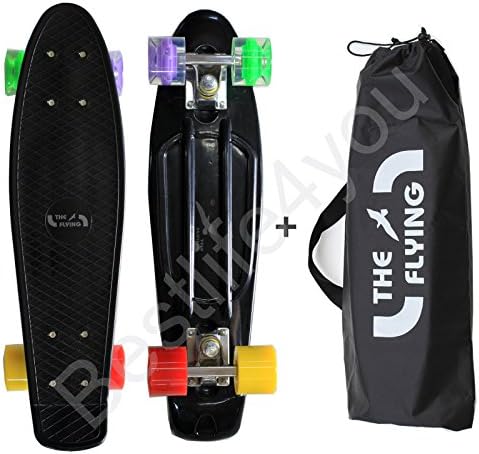 The Flying Black Cruiser Completed Skateboard with Bag (Light 2ea Weel 2ea Multi-color Weel) 22" X 6"
