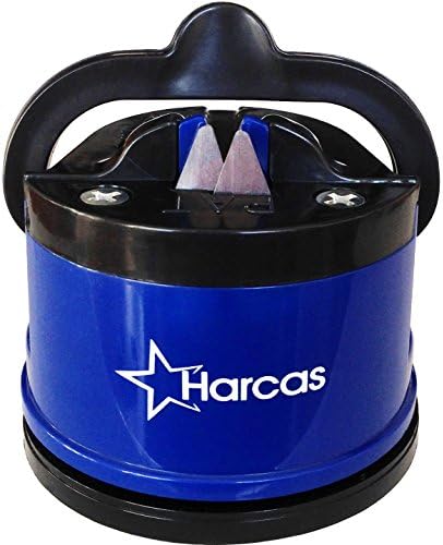 Best Knife Sharpener By Harcas - Sharpens All Kitchen Knives, Pruning Shears, Serrated Knives and Blender Blades. Made of Long Lasting Tungsten Carbide Blades. Blue