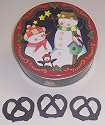 Scott's Cakes 1 lb. Dark Chocolate Covered Pretzel in a Season Greetings Tin