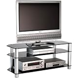 Alphason AD3105PB - Glass Stand For LCD & Plasma TV Up To 50 - Piano Black Glass With Silver Legs