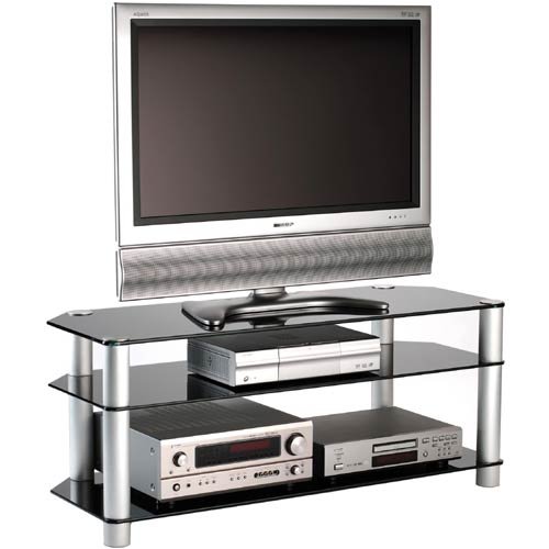 Alphason AD3105PB - Glass Stand For LCD & Plasma TV Up To 50 - Piano Black Glass With Silver Legs