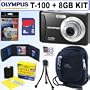 Olympus T-100 12MP Digital Camera (Black) + 8GB Accessory Kit