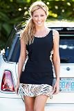 Black Sleeveless Tennis Tank with Gold/brown Piping and Side Inserts:top Only