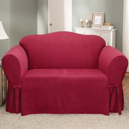 Soft Suede Loveseat Slipcover - Burgundy