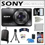 Sony Cyber-shot DSC-WX150 18.2 MP Digital Camera with 10x Optical Zoom and 3-inch LCD in Black + Sony 16GB SDHC + Sony Camera Case + Sony Battery Pack + Accessory Kit