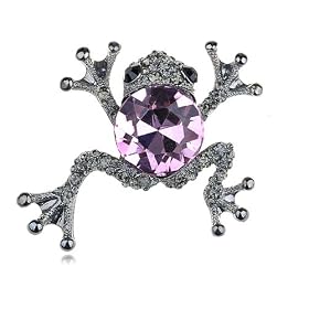 Rose Black Diamond Crystal Rhinestone Silver Tone Leaping Frog Animal Pin Brooch: Jewelry