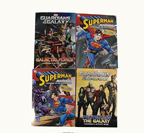 Marvel Coloring and Activity Books - Ultimate Gift Set for Kids - 2 Marvel Coloring Books Plus 2 Dc Comics Coloring Books - Guardians of the Galaxy® - Superman® - Plus a Free Box of Crayons and Fun Assorted Stickers