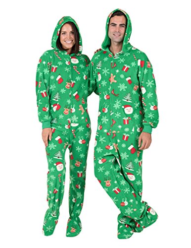 Footed Pajamas - Tis The Season Adult Hoodie Drop Seat Fleece