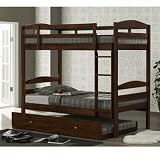 Walker Edison Solid Wood Bunkbed Twin-Twin with Trundle (Brown) BWTOTWB-TB