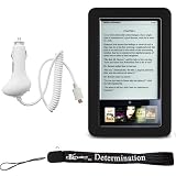 Slim High Quality Durable Silicone Skin Case Customer Made For Barnes & Noble Nook eBook Reader (Black) + Includes a 4-Inch eBigvalue Determination Hand Strap + Easy Travel Car Charger