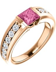 14K Rose Gold 5.00x5.00mm Princess Cut Pink Sapphire and Diamond Ring -- LIFETIME WARRANTY