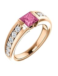 14K Rose Gold 5.00x5.00mm Princess Cut Chatham Created Pink Sapphire and Diamond Ring -- LIFETIME WARRANTY