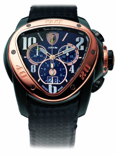 Tonino Lamborghini 170RB-2T Spyder Men's Chronograph Watch with Rose Gold Bezel and Black Leather Band