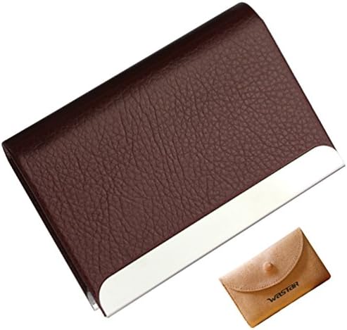 Wastar® Lychee Pattern Exquisite Business Card Case Holder High-capacity Name Card Holder Case with Supple Gift Bag (Professional for Gift) - Dark Coffee