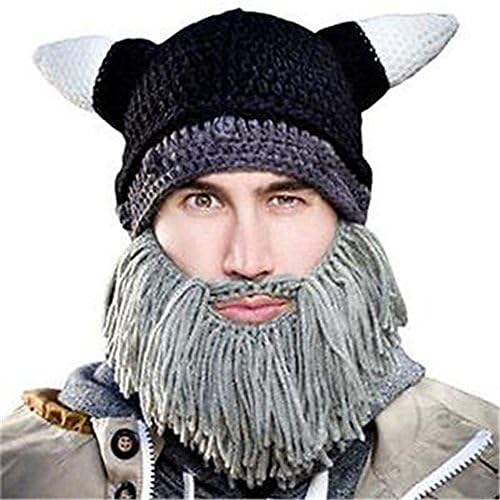 Piggy2gether Baby Kid Knit Hat Winter Crochet Hat Vikings Horn Mask Cosplay, Gray