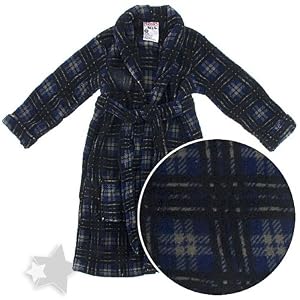 Navy Plaid Plush Bath Robe for Boys