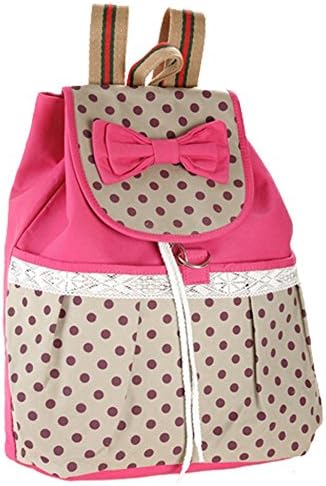 WFY-MALL Girl's Lovely Sweet Lace Bowknot Leisure Canvas Spot Backpack School Bag for Student (Pink)