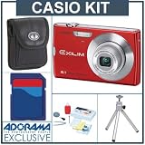cheap Casio Exilim Zoom EX-Z150 Digital Camera kit, Red with 4 GB SD Memory Card, Table Top Tripod, Camera Case, Professional Lens Cleaning Kit