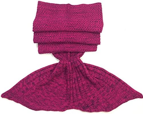Feccoe 55.127.6" Polyester Knitted Mermaid Tail Blanket Handmade Crochet Children Bed Wrap Sleeping Bag Perfect for Sleepovers,Camping,Lounging,Long Car Trips (Rose red)