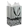 White Black Gray Stripes and Simple Flowers Pattern with Satin Bowtie & Handle Gift Bags with Tissue Paper - Black (12 Pack) White Black Gray Stripes and Simple Flowers Pattern with Satin Bowtie & Handle Gift Bags with Tissue Paper - Black (12 Pack)