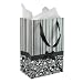 White Black Gray Stripes and Simple Flowers Pattern with Satin Bowtie & Handle Gift Bags with Tissue Paper - Black (12 Pack)