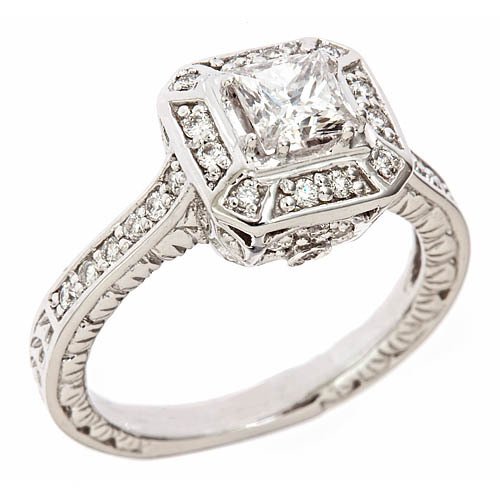 519zqmCw2%2BL 14K White Gold Princess Cut Diamond Engagement Ring Vintage Style (1 1/3 Carats, SI 1 Clarity, G Color)