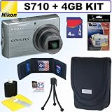 Nikon Coolpix S710 14.5MP Digital Camera (Brilliant Silver) + 4GB Accessory Kit