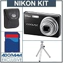 Nikon Coolpix S550 Digital Camera Kit, - Black - Refurbished - by Nikon U.S.A. - With 4GB SD Memory Card, Camera Case, Table Top Tripod,