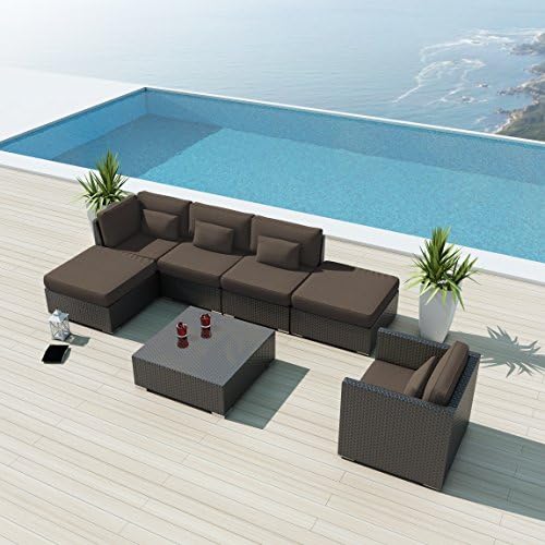 Uduka Outdoor Sectional Patio Furniture Espresso Brown Wicker Sofa Set Porto 7 Dark Grey All Weather Couch