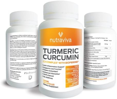 PREMIUM Clean Turmeric Supplement. Enhanced Absorption Turmeric Curcumin C3 Complex® with Bioperine - 2000% More Bioavailable (Best Turmeric Pills Containing 95% Curcuminoids). Our Premium Turmeric Powder Contains No Binders, No Fillers, No Additives! Includes 120 Vegetarian Turmeric Capsules at 500mg (easy to swallow pill size)