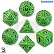 Q-Workshop Polyhedral 7-Die Set: Carved Runic Dice Set (Green and Black)