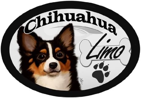 Chihuahua (long-haired) "Limo" Oval Dog Magnet for Cars and such