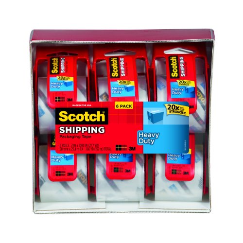 3M Scotch 50.8mmx20.3m Clear Packaging Tape with Dispenser, 6 Count 