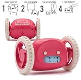Clocky Alarm Clock on Wheels in RASPBERRY RED- Alarm goes off as it runs away from you!