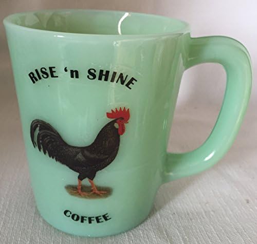 Rise N Shine Coffee - Chicken Ancona Rooster - Jade Jadeite Jadite Green Glass Coffee Mug - USA - American Made