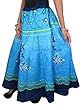 Peasant Maxi Skirt Tie Waist Blue Floral Print Cotton Long Skirts for Womans