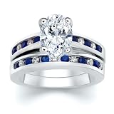 3.00 CT OVAL DIAMOND W ROUND BLUE SAPPHIRE RING SET