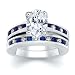 Jewelry : 2.75 CT OVAL DIAMOND W ROUND BLUE SAPPHIRE RING SET