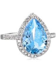 Sterling Silver Swarovski Aquamarine Color Crystal and Clear Crystal Ring
