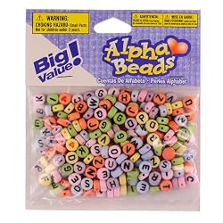 Alphabet Beads, 7mm Round Multi Color, Black Letters 250/pkg (Pack of 1)