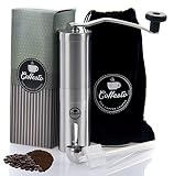 Manual Coffee GRINDER with Stainless Steel SPOON, Cleaning BRUSH & Traveling POUCH - Stainless Steel Coffee Mill - Adjustable Ceramic Burr - Portable Design - Ideal for Coffee, Herbs & Spices