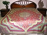 Indian Soft Bedding Pashmina Jamavar Fuschia Pink Reversible Bedspreads Kin ....