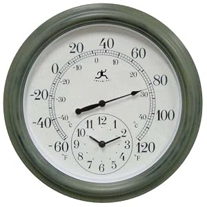 Infinity 16 Verde Contra Indoor Outdoor Round Wall Thermometer Clock Combo