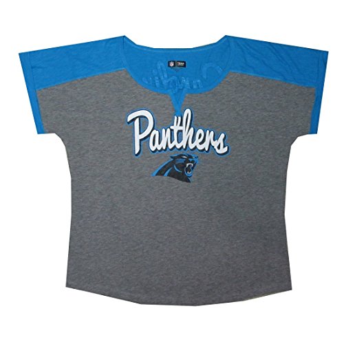 PLUS SIZE Womens CAROLINA PANTHERS Athletic Slit-V Neck T-Shirt / Tee 2XL Grey