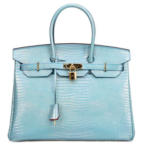 Ainifeel Women's Color Focus Unreal Colour Lizard Embossed Patent Leather Padlock Top Handle Handbag Women's Briefcase