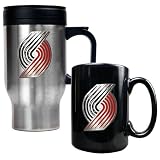 Portland Trail Blazers NBA Stainless Steel Travel Mug & Black Ceramic Mug Set - Primary Logo
