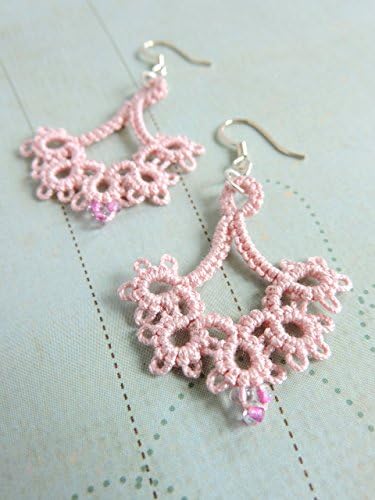 Dusty Pink Lace Floret Earrings with Glass Seed Beads and Silver Plated Earwires