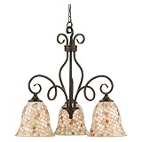 Quoizel MY5103ML Monterey Mosaic 3 Light Chandelier, Malaga and Pen Shell Mosaic Glass Shade