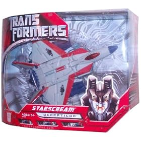 Transformers Movie Series Automorph Technology Voyager Class 8 Inch Tall Robot Action Figure - Decepticon STARSCREAM with Exclusive G1 Deco, Missile Launchers and 6 Missiles (Vehicle Mode : F-22 Raptor Jet)